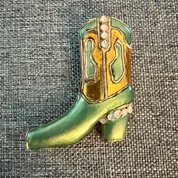 Lot of 2 Enamel Cowboy Boot Brooches Pins Layered 18k Gold Coastal Cowgirl - Picture 3 of 6